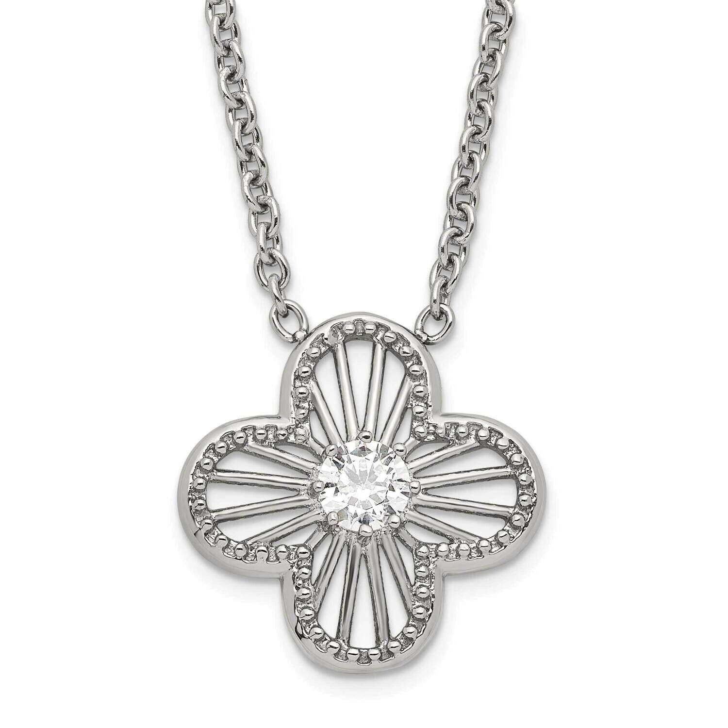 Polished CZ Flower Necklace Stainless Steel SRN1544-17.25 by Chisel, MPN: SRN1544-17.25, 1911010038…