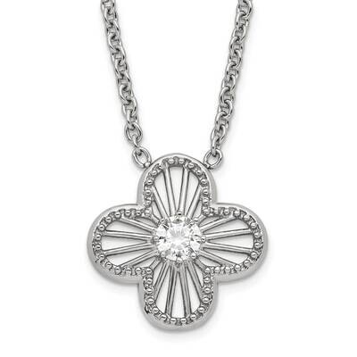 Polished CZ Flower Necklace Stainless Steel SRN1544-17.25 by Chisel, MPN: SRN1544-17.25, 1911010038…