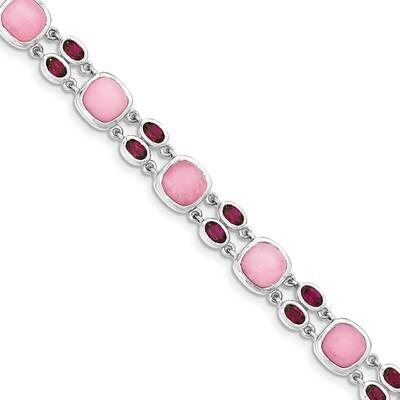 Pink Opal Cabochon &amp; Rhodolite Garnet Bracelet 7.5 Inch Sterling Silver QX945RG, MPN: QX945RG,
