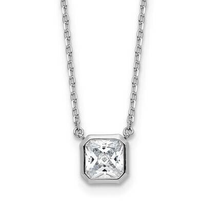 Sterling Shimmer CZ 19 Stone 16 Inch 2 Inch Extender Square Necklace Sterling Silver Rhodium-Plated…