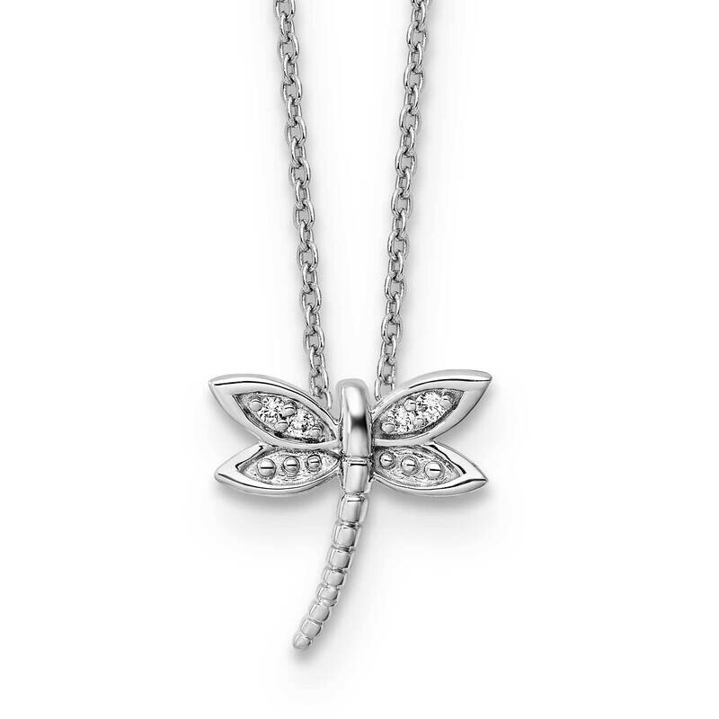 White Ice 18 Inch Diamond Dragonfly Necklace 2 Inch Extender Sterling Silver Rhodium-Plated QW520-18