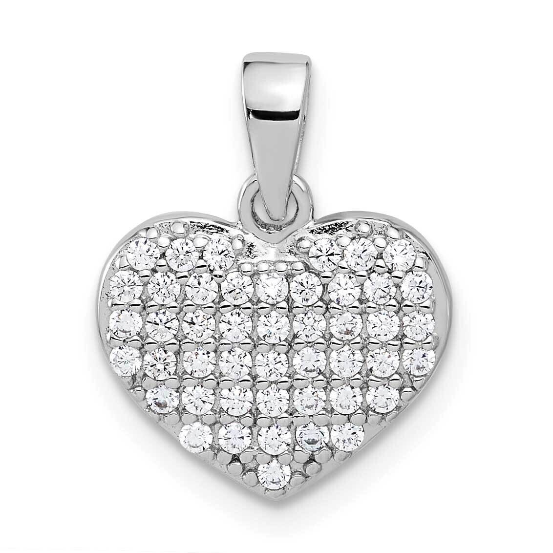 Polished CZ Pave Heart Pendant Sterling Silver Rhodium-Plated QP5790, MPN: QP5790,