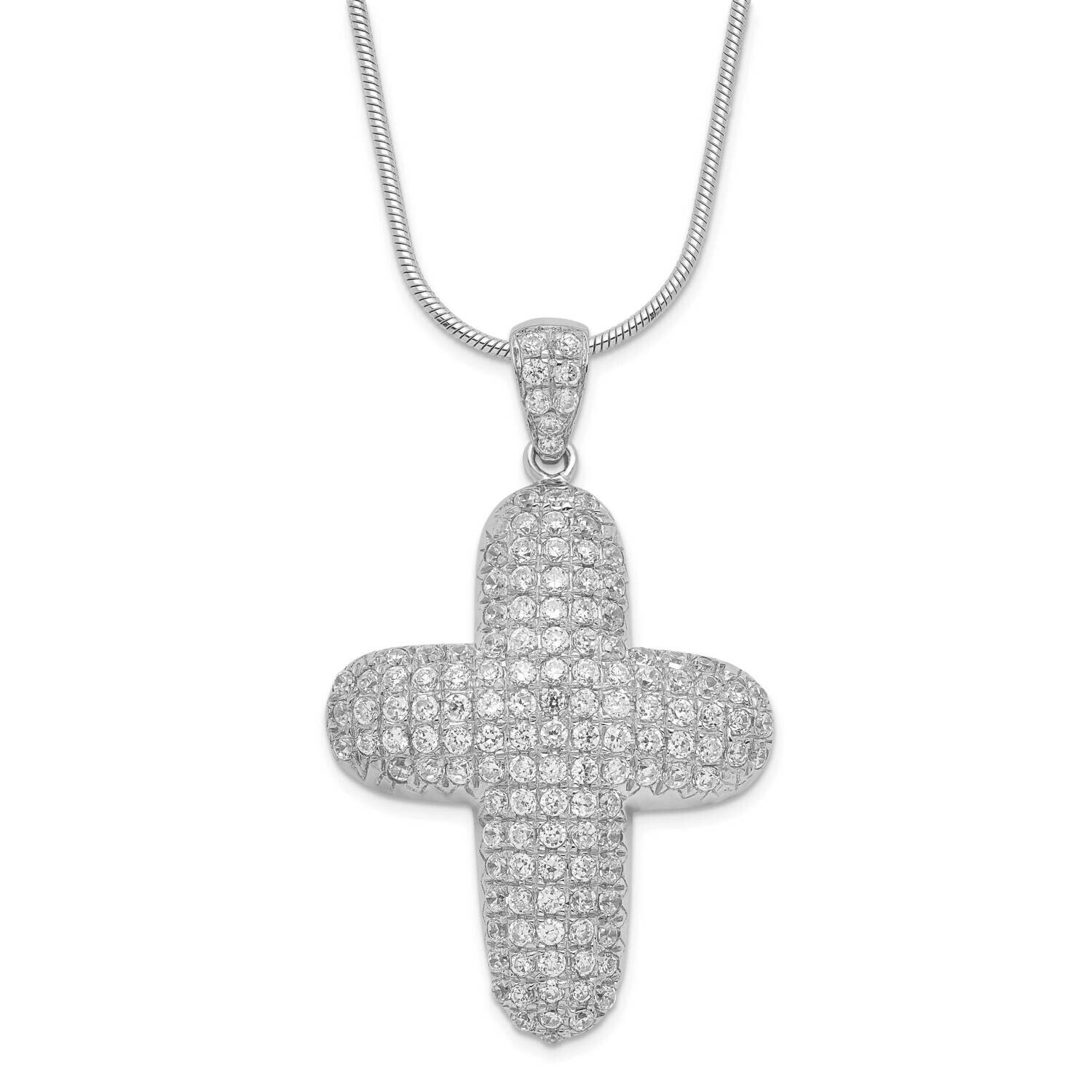&amp; CZ Cross 2 Inch Extension Necklace Sterling Silver QMP469-18