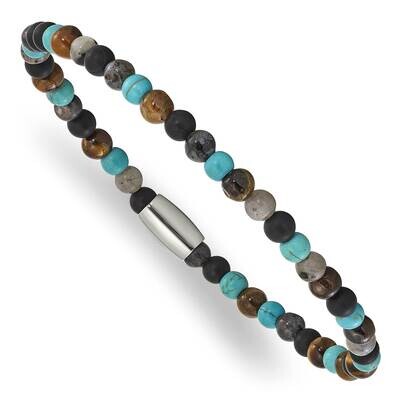 Chisel Polished 5mm Spectrolite Agate Tiger&#39;s Eye Howlite Beaded Stretch Bracelet 7 Inch Stainless …