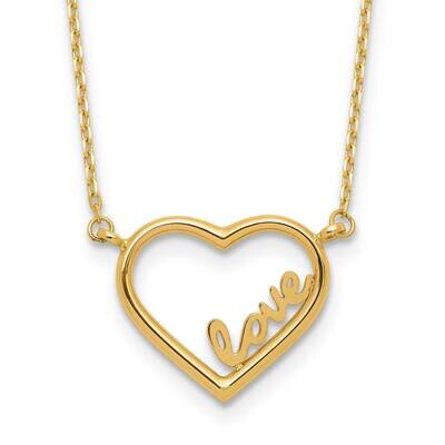 Open Heart Love 17 Inch Plus .5 In Extender Necklace 14k Polished Gold SF3047-17.75, MPN: SF3047-17…