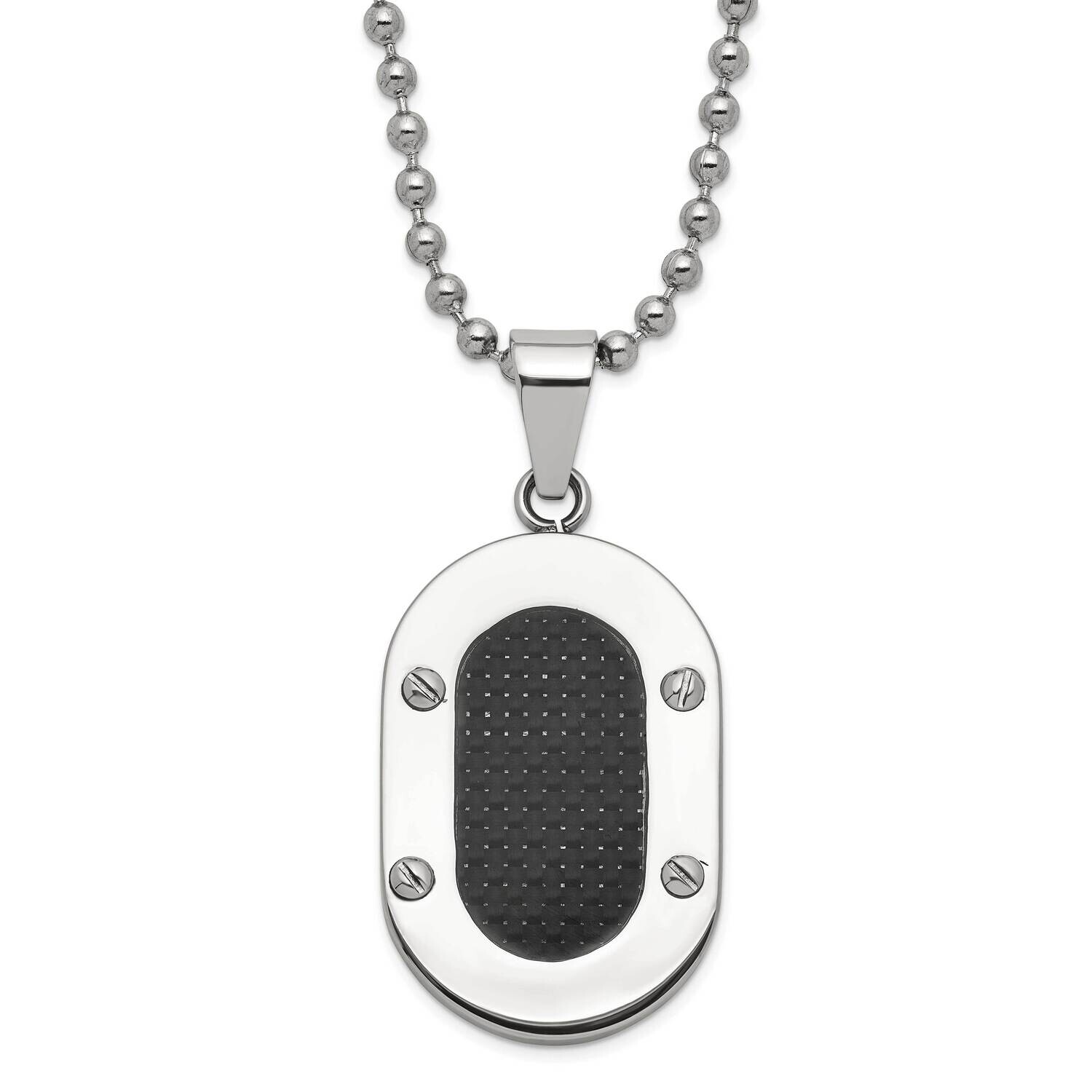 Polished Black Carbon Fiber Inlay Oval Necklace Stainless Steel SRN148-22 by Chisel, MPN: SRN148-22…