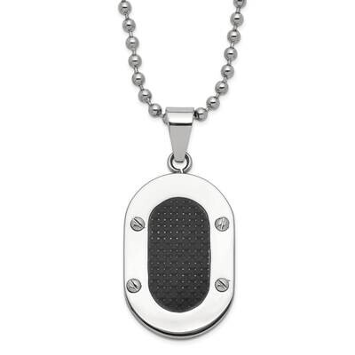 Polished Black Carbon Fiber Inlay Oval Necklace Stainless Steel SRN148-22 by Chisel, MPN: SRN148-22…