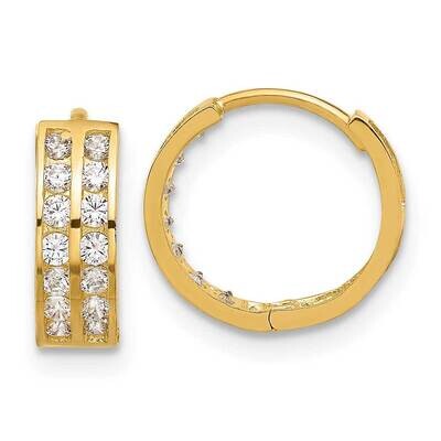 Two Row CZ 4mm Hinged Hoop Earrings 14k Polished Gold TF2287, MPN: TF2287,