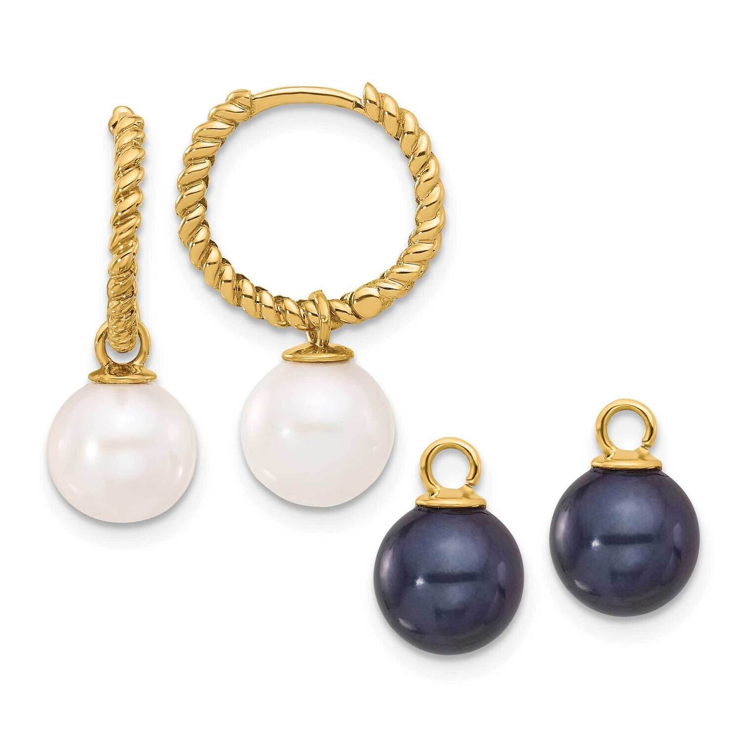 7-8mm Black &amp; White Fwc Pearl Removable Dangle Hoop Earrings 14k Gold XF859E, MPN: XF859E,