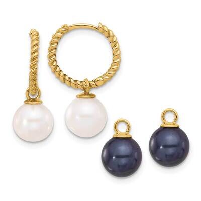 7-8mm Black &amp; White Fwc Pearl Removable Dangle Hoop Earrings 14k Gold XF859E, MPN: XF859E,