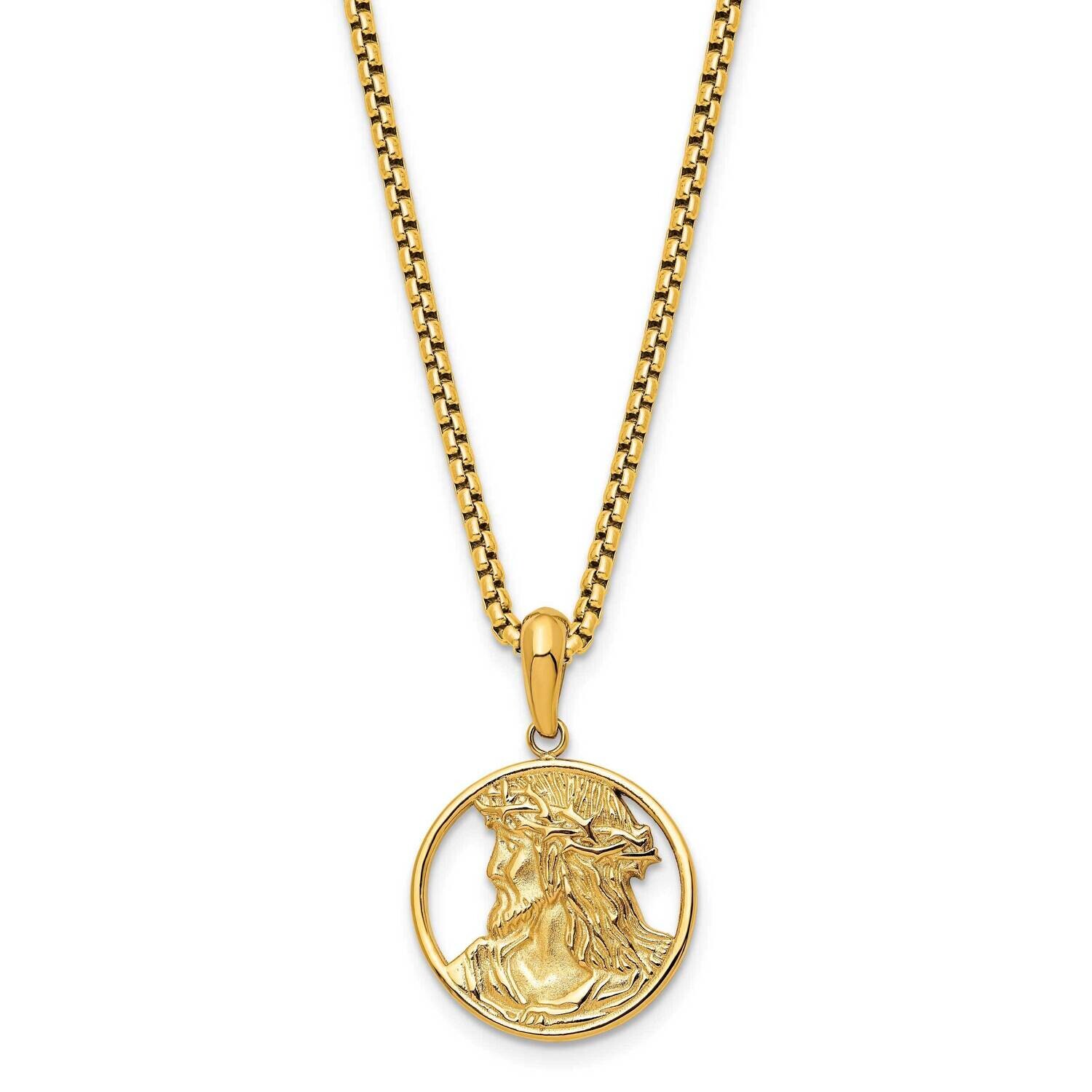 Chisel Polished Yellow Ip-Plated Jesus Pendant On A 22 Inch Box Chain Necklace Stainless Steel SRN3…