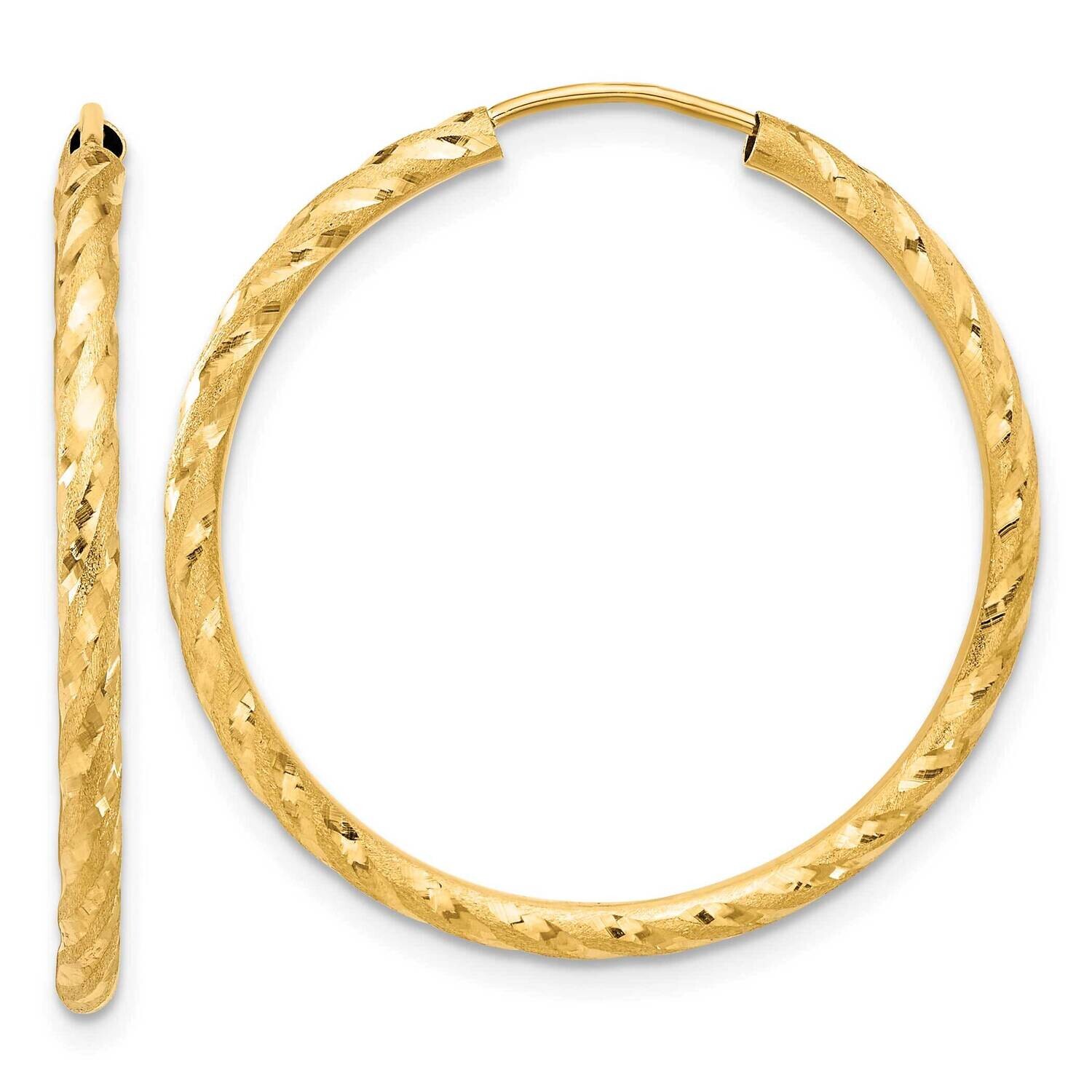 Satin Diamond-Cut 2.00mm Endless Hoop Earrings 14k Polished Gold TF2184