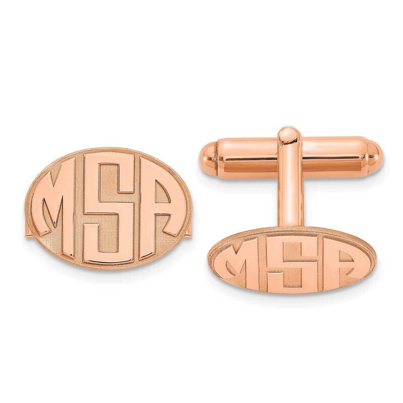 Rose-Plated Oval Raised Letters Monogram Cuff Links Sterling Silver XNA620RP