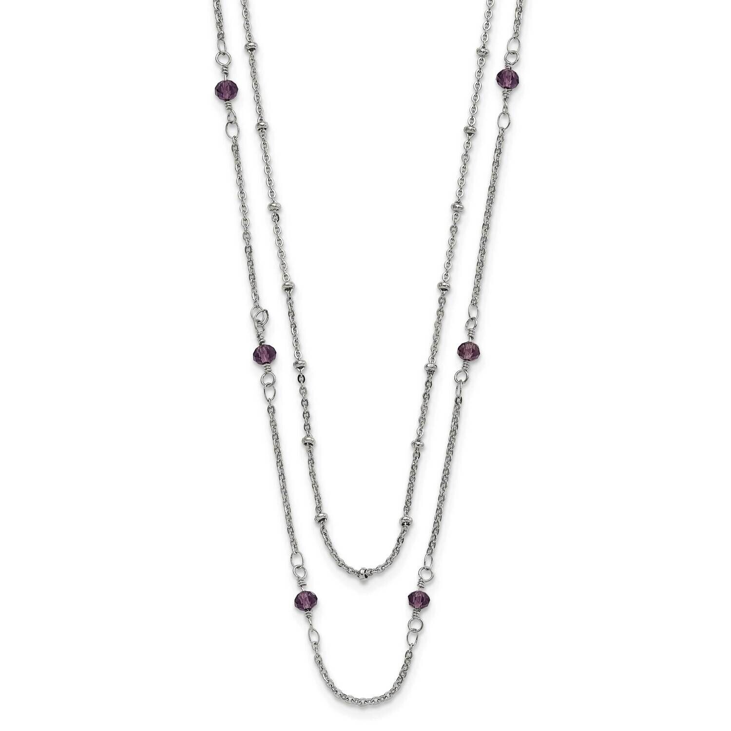 Chisel Polished 2-StrPurple Crystal Beaded 16 Inch 1 Inch Extension Necklace Stainless Steel SRN310…