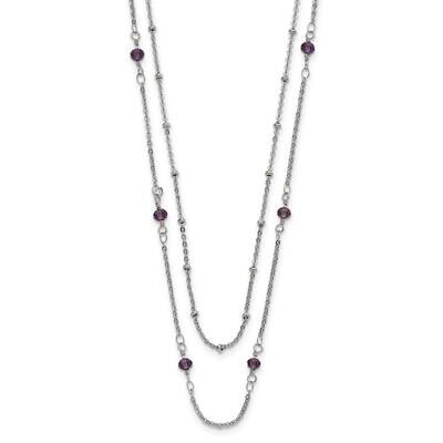 Chisel Polished 2-StrPurple Crystal Beaded 16 Inch 1 Inch Extension Necklace Stainless Steel SRN310…