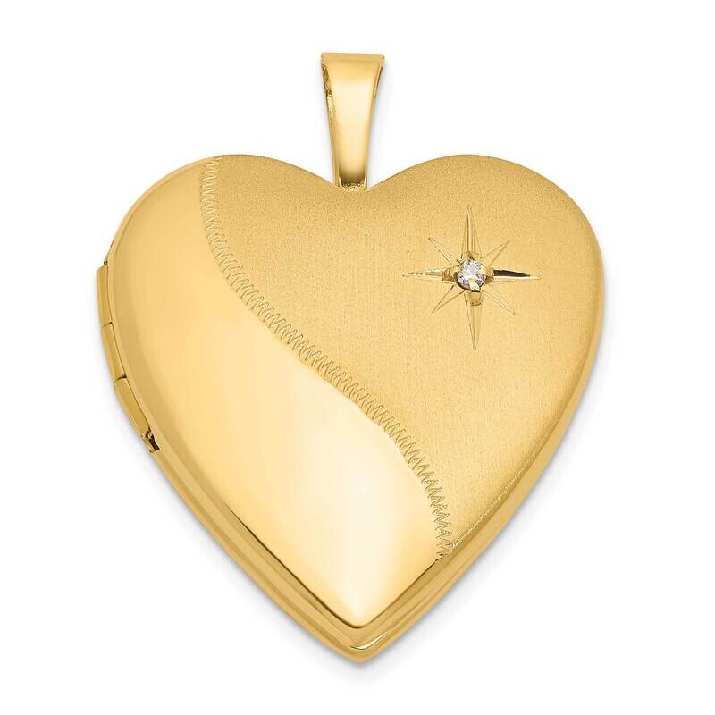 20mm Satin Polished Diamond Heart Locket 14k Gold XL844