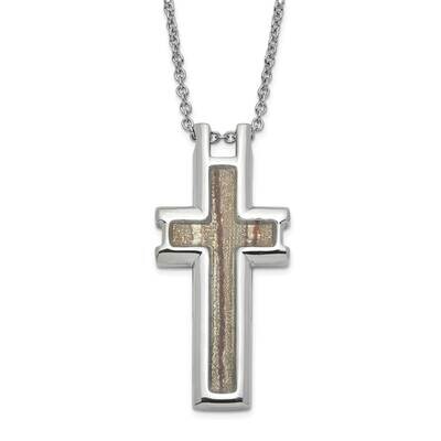 Polished Cream Brown Enameled Inlay Cross Necklace Stainless Steel SRN1635-18 by Chisel, MPN: SRN16…