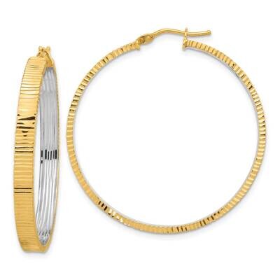 Rhodium Diamond-Cut Circle Hoop Earrings 14k Polished Gold TF2226, MPN: TF2226,
