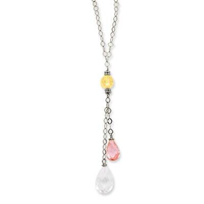 Clear &amp; Pink CZ Necklace 14k White Gold XF2655-18, MPN: XF2655-18, 883957004877