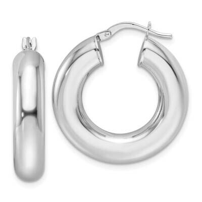 Polished 6mm Hollow Round Tube Round Hoop Earrings 14k White Gold T1165W, MPN: T1165W,