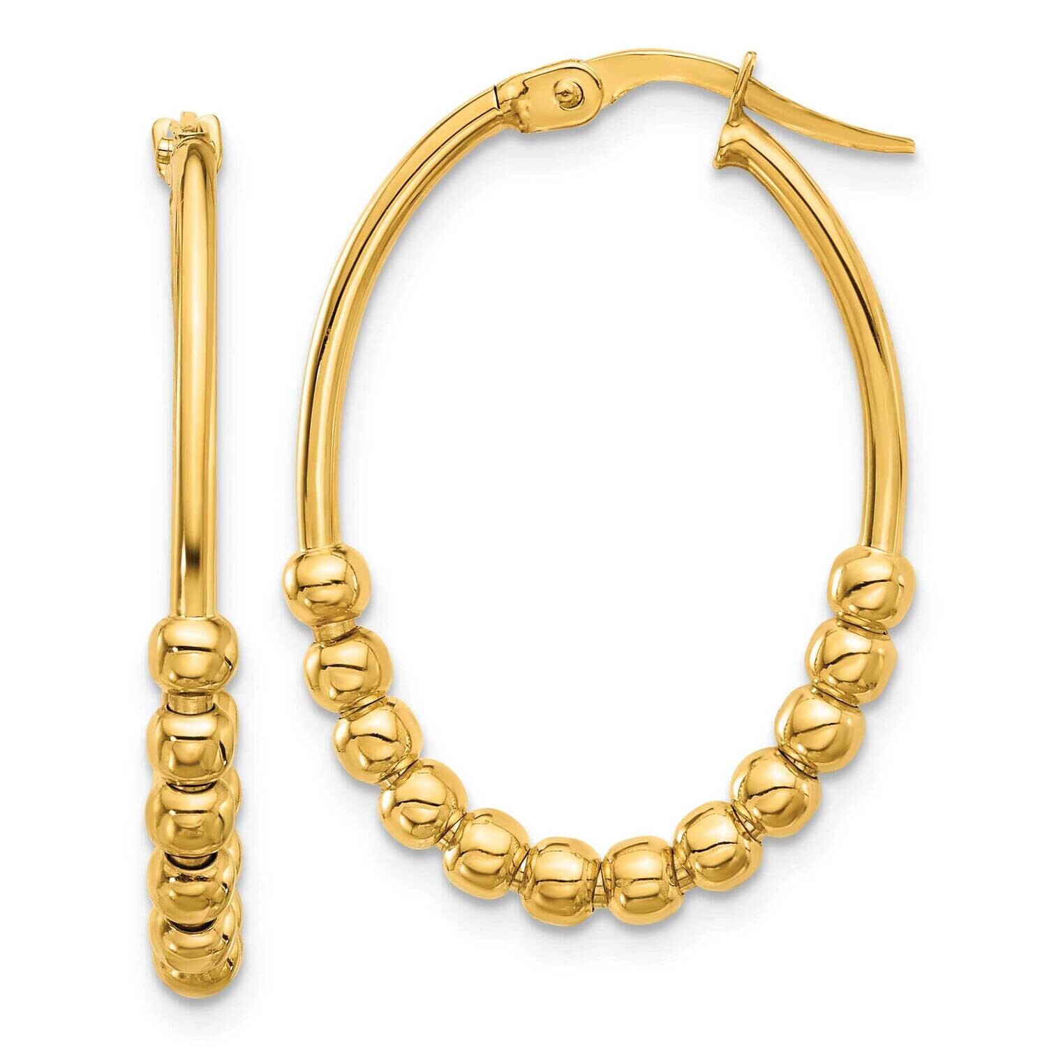 Beaded Oval Hoop Earrings 14k Polished Gold TF2233