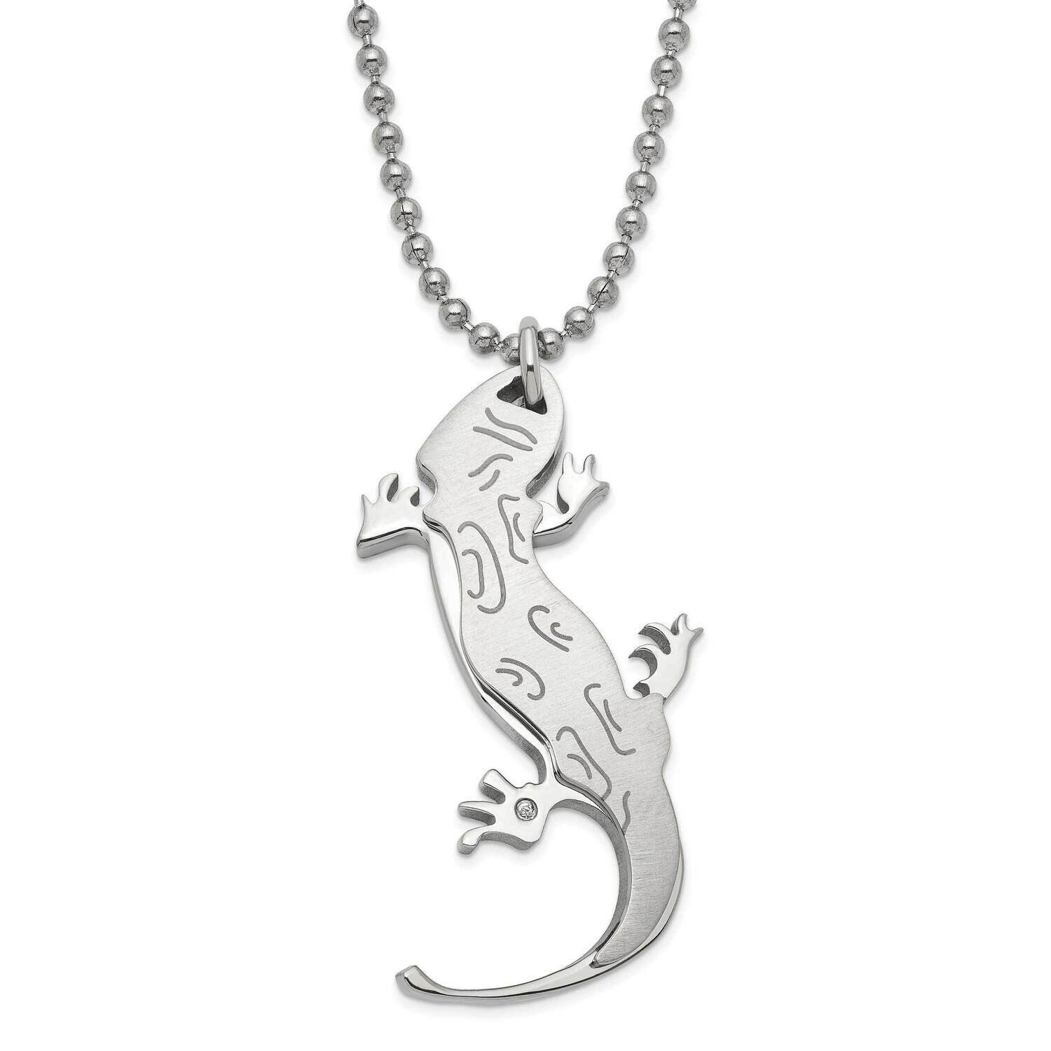 Brushed &amp; Polished CZ Lizard Necklace Stainless Steel SRN423-22 by Chisel, MPN: SRN423-22, 88677403…