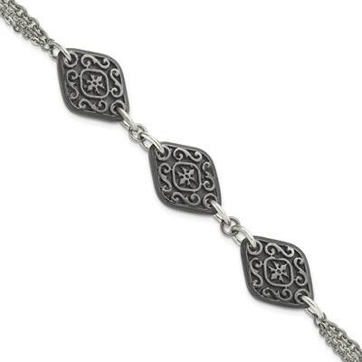 Ster.Sil Black Ti Polished Etched 3 Charm Bracelet 7.75 Inch Titanium TBB162-7.75 by Chisel, MPN: T…