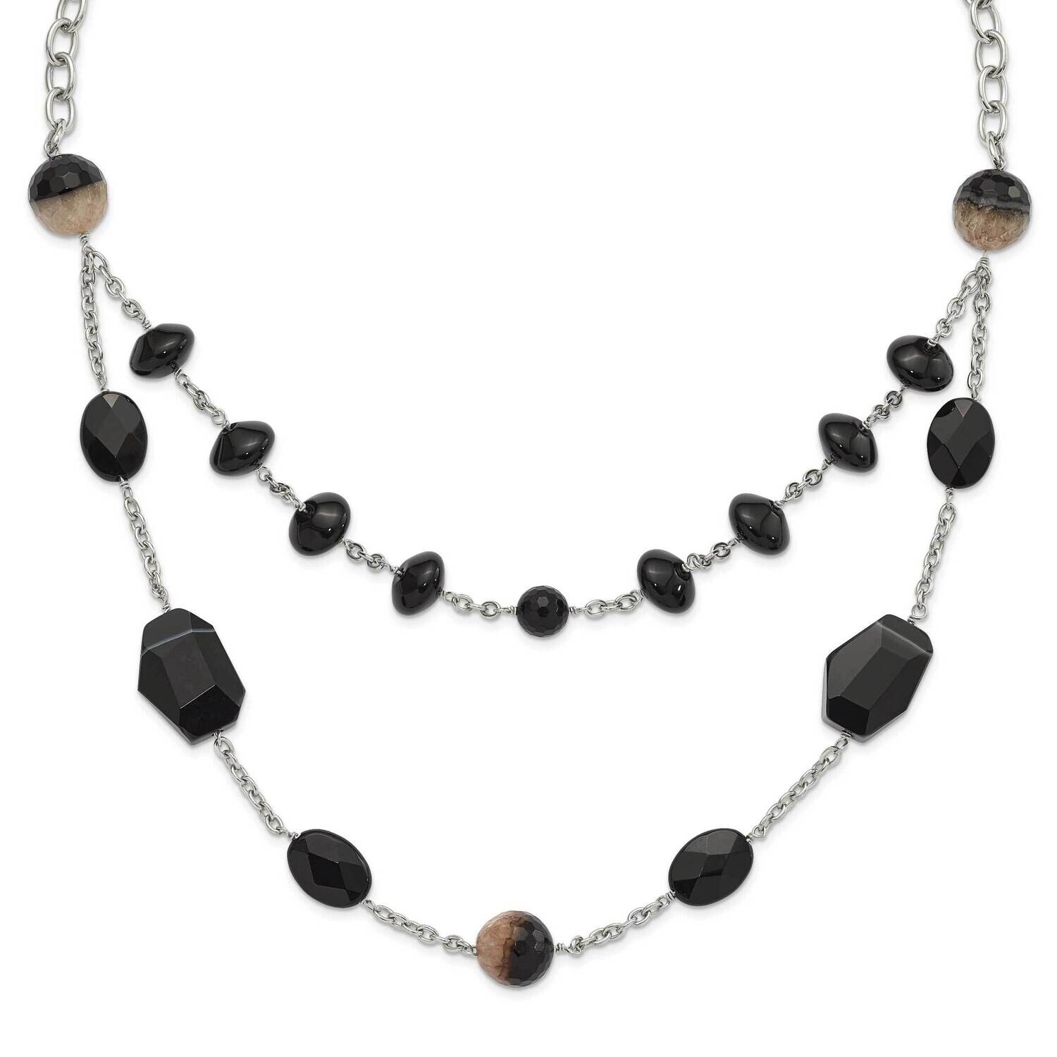 Black &amp; Crystalized Agate 1.5 Inch Extension Necklace Stainless Steel SRN568-24 by Chisel, MPN: SRN…
