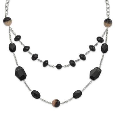 Black &amp; Crystalized Agate 1.5 Inch Extension Necklace Stainless Steel SRN568-24 by Chisel, MPN: SRN…