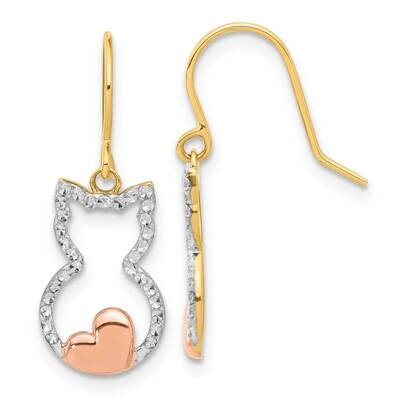 Rose White Rhodium Diamond-Cut Cat Outline Dangle Earrings 14k Gold TF2371, MPN: TF2371,