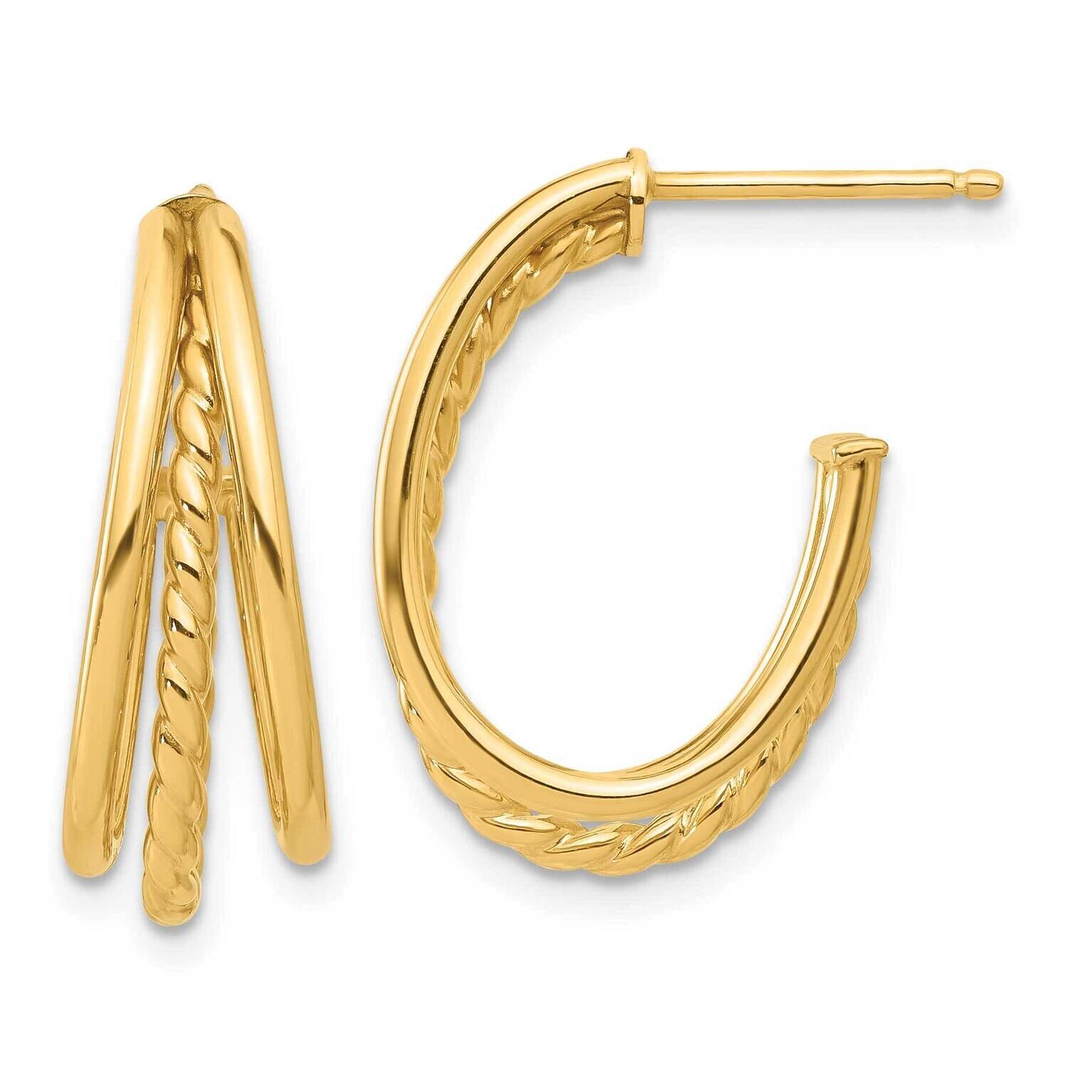 Twist Oval Multi Row J-Hoop Post Earrings 14k Polished Gold TF2275