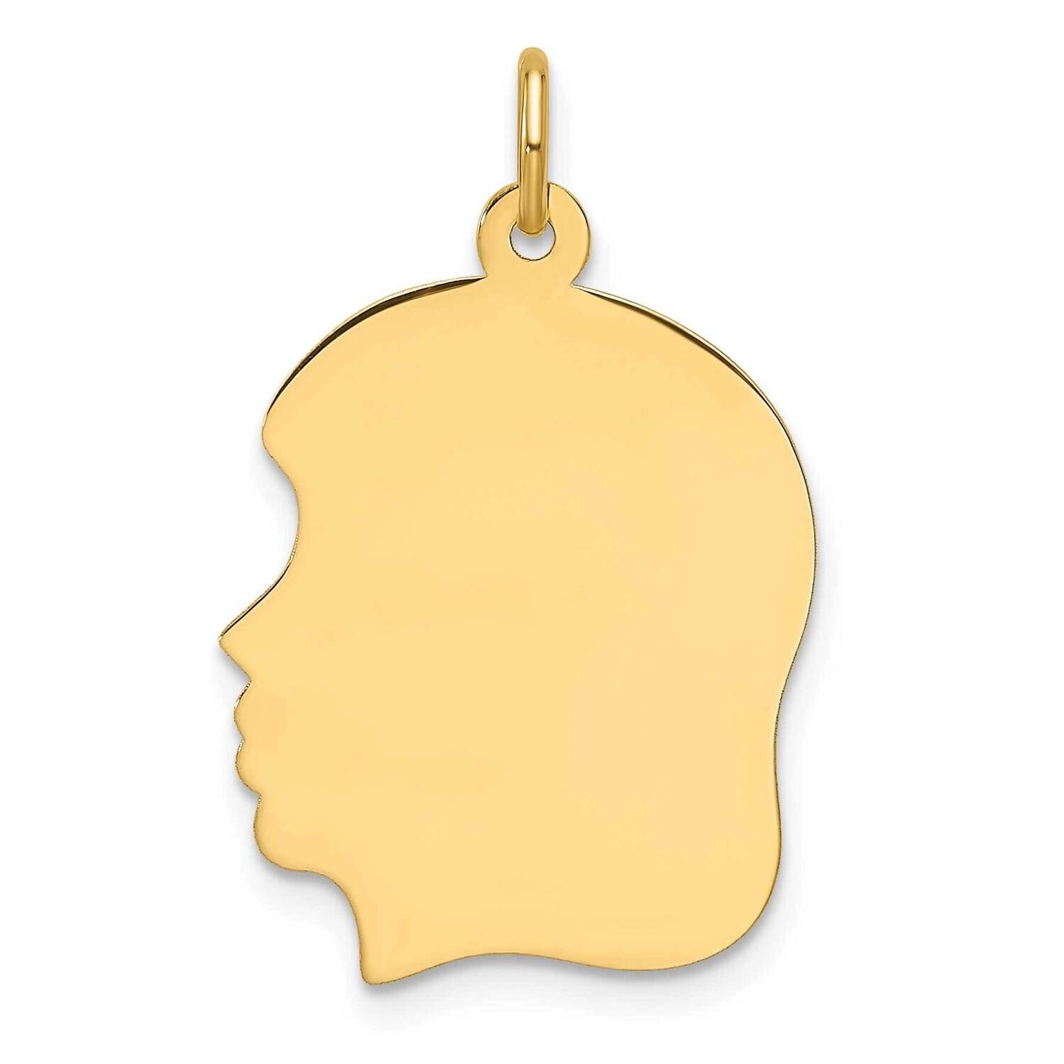 Plain Medium .018 Gauge Facing Left Engravable Girl Head Charm 14k Gold XM671/18