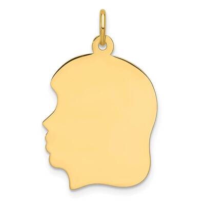 Plain Medium .018 Gauge Facing Left Engravable Girl Head Charm 14k Gold XM671/18, MPN: XM671/18,