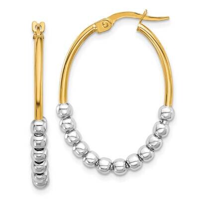 Polished Beaded Oval Hoop Earrings 14k Two-Tone Gold TF2233YW, MPN: TF2233YW,
