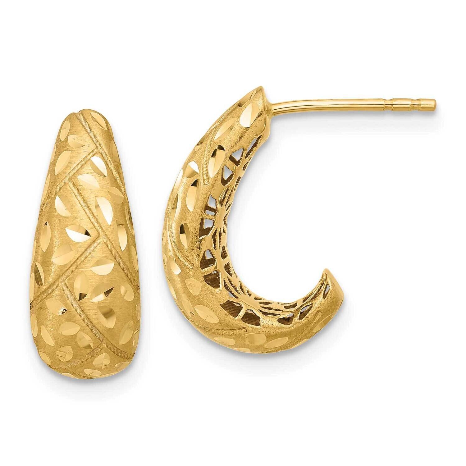 Satin Diamond-Cut J-Hoop Earrings 14k Polished Gold TF2355