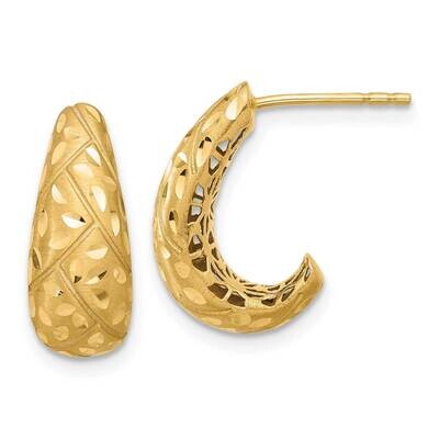 Satin Diamond-Cut J-Hoop Earrings 14k Polished Gold TF2355, MPN: TF2355,