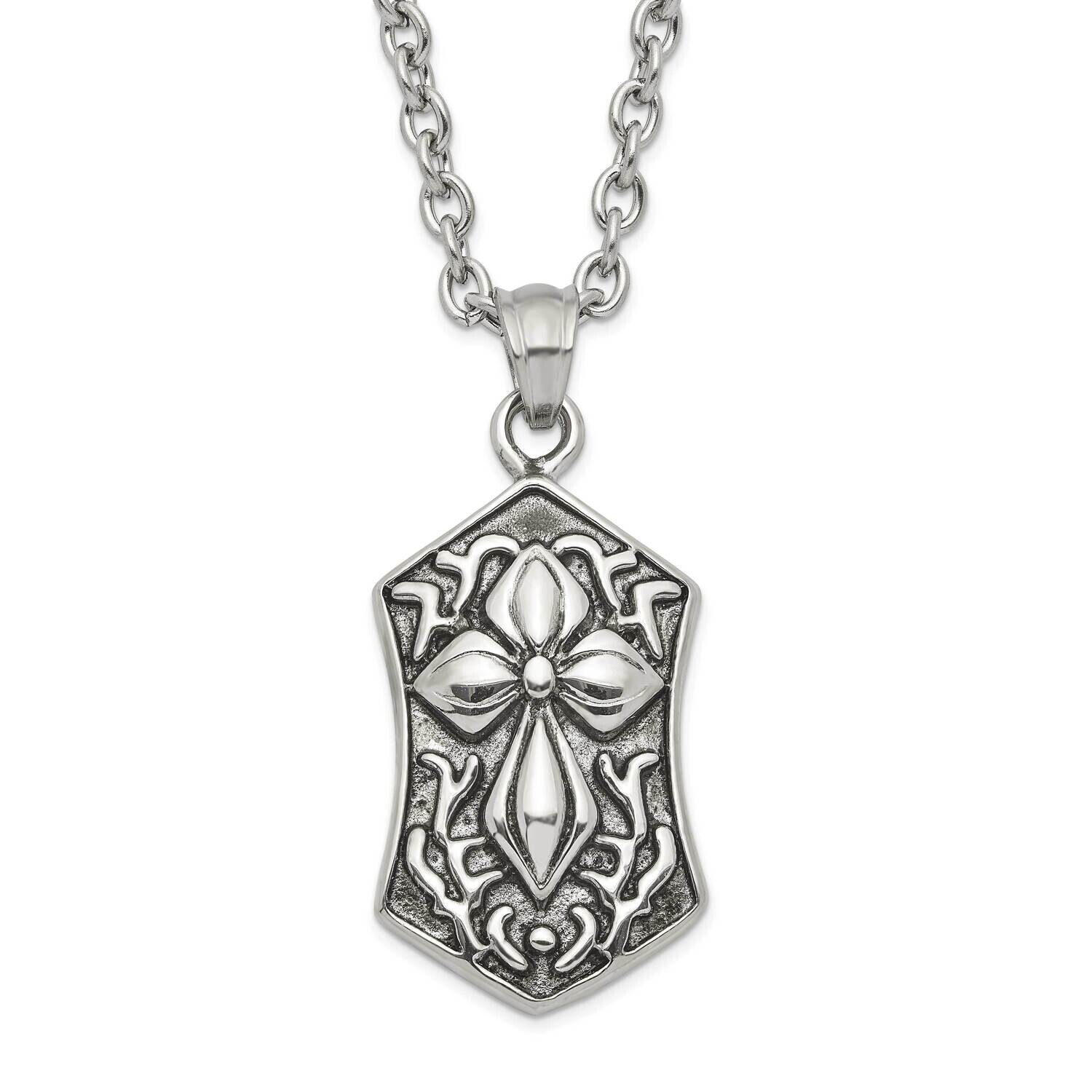Polished Antiqued Cross Necklace Stainless Steel SRN1484-20 by Chisel, MPN: SRN1484-20, 191101850967