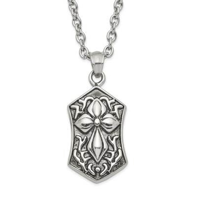 Polished Antiqued Cross Necklace Stainless Steel SRN1484-20 by Chisel, MPN: SRN1484-20, 191101850967