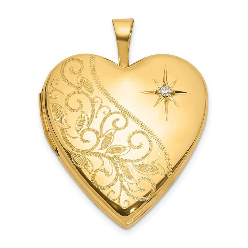 20mm Polished Diamond Heart Locket 14k Gold XL842