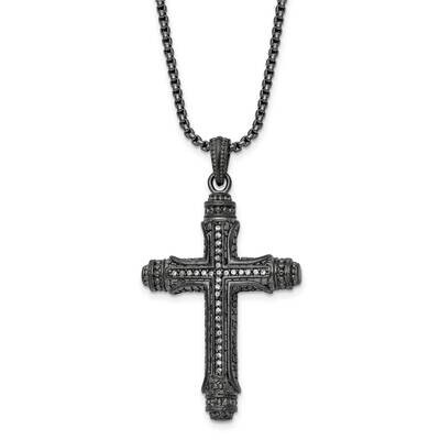 Chisel Brushed Polished Gun Metal Ip-Plated CZ Cross Pendant On A 24 Inch Box Chain Necklace Stainl…