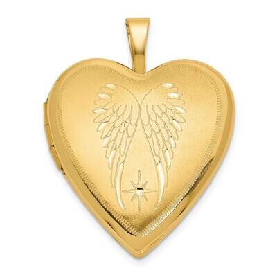 Satin Polished Angel Wings 20mm Heart Locket 14k Gold XL850, MPN: XL850,