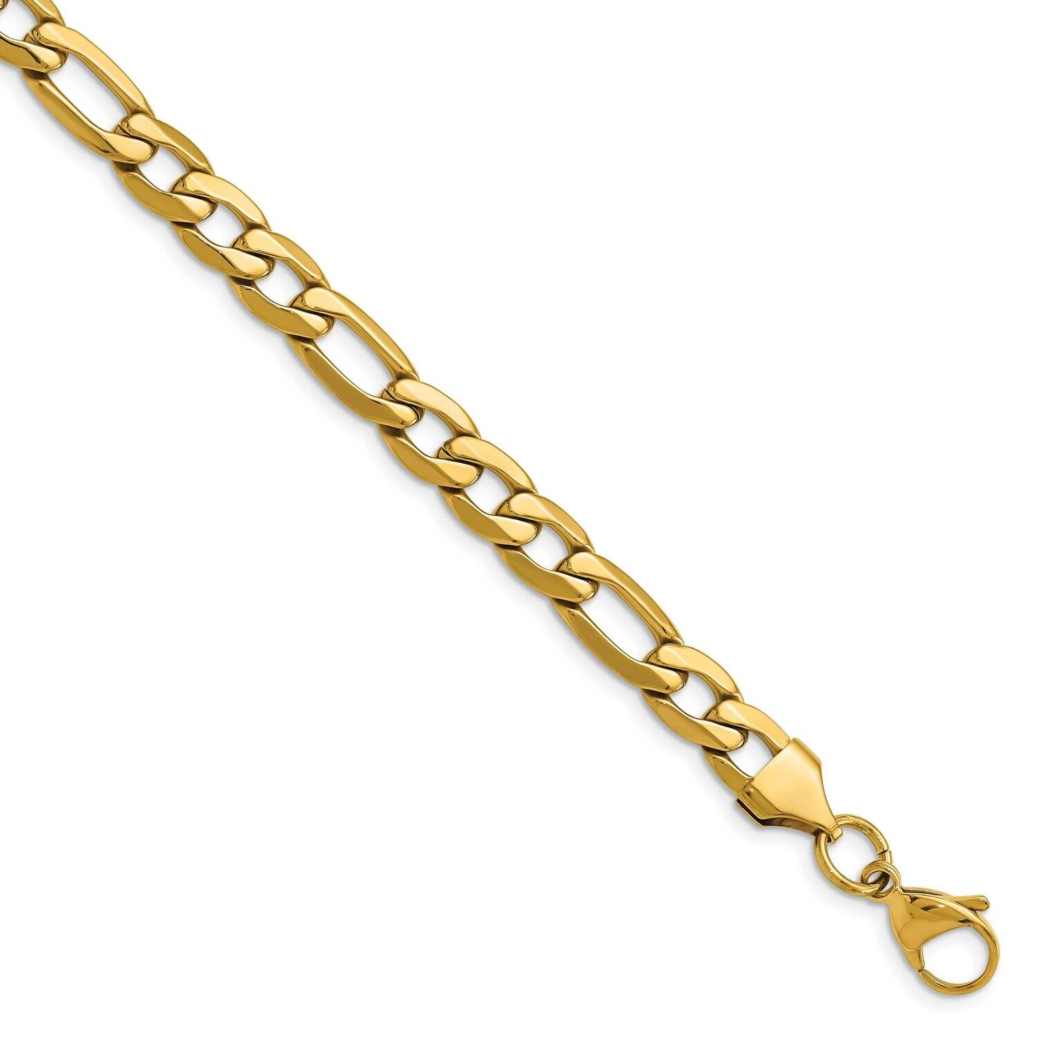 Chisel Polished Yellow Ip-Plated 7.50mm 23.5 Inch Figaro Necklace Stainless Steel SRN3050-23.5