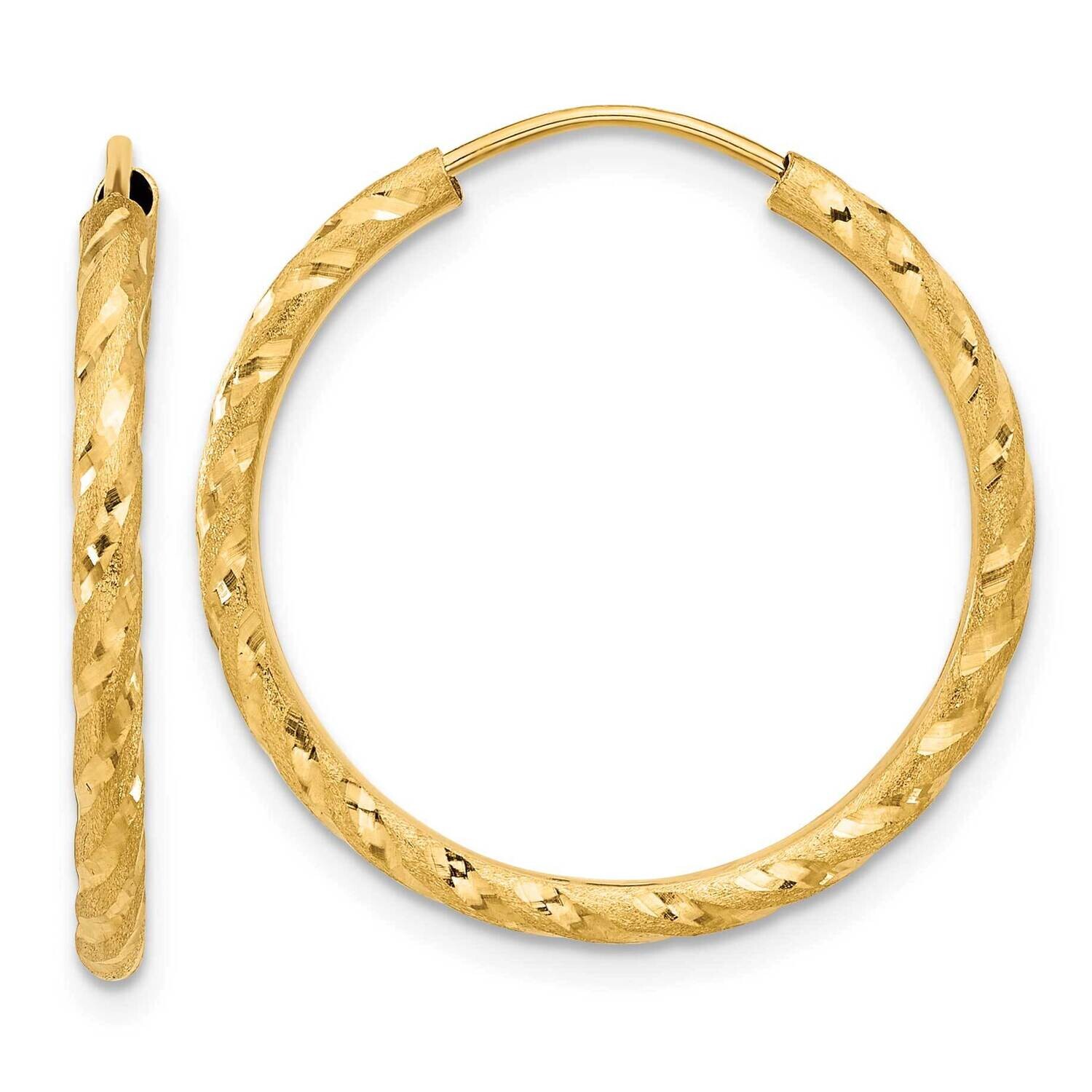Satin Diamond-Cut 2.00mm Endless Hoop Earrings 14k Polished Gold TF2185, MPN: TF2185, 196904148891