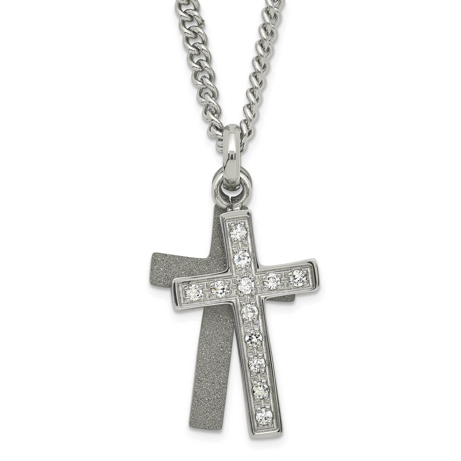 Laser-Cut &amp; CZ Crosses Pendant Necklace Stainless Steel SRN786-20 by Chisel, MPN: SRN786-20, 886774…