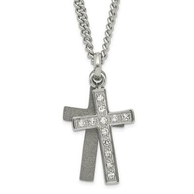 Laser-Cut &amp; CZ Crosses Pendant Necklace Stainless Steel SRN786-20 by Chisel, MPN: SRN786-20, 886774…