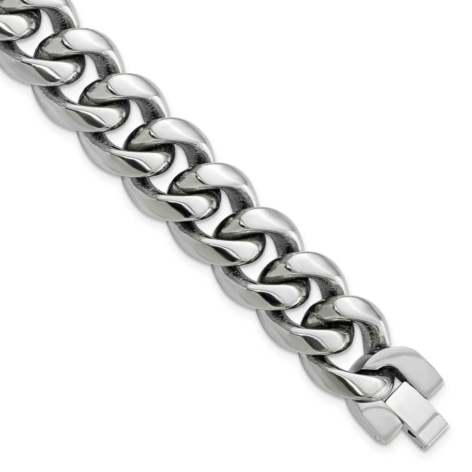 Polished 14.50mm Curb 24 Inch Necklace Titanium TBN289-24 by Chisel, MPN: TBN289-24,