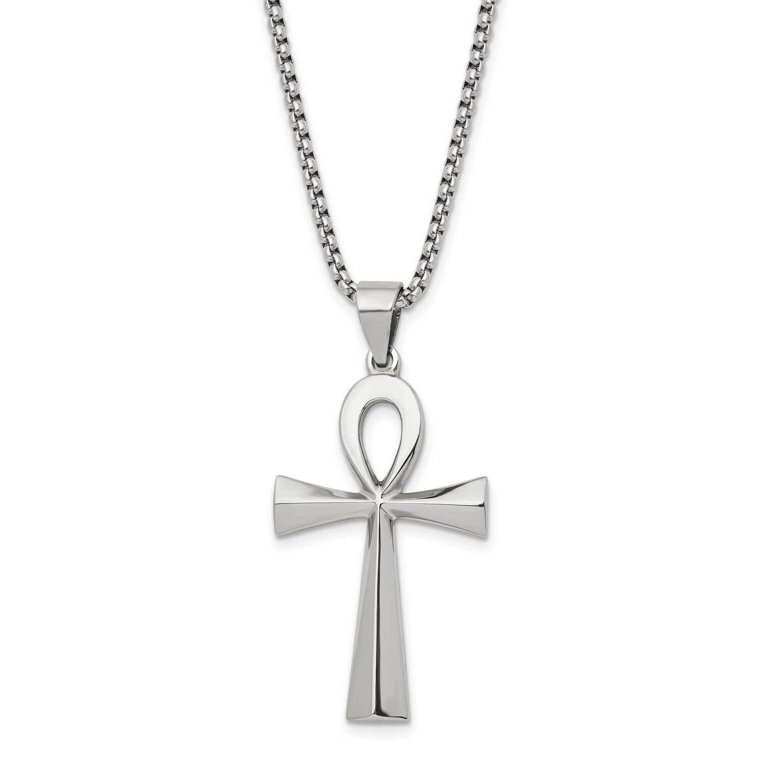 Chisel Polished Ankh Pendant On A 25.5 Inch Box Chain Necklace Stainless Steel SRN3100-25.5 by Chis…