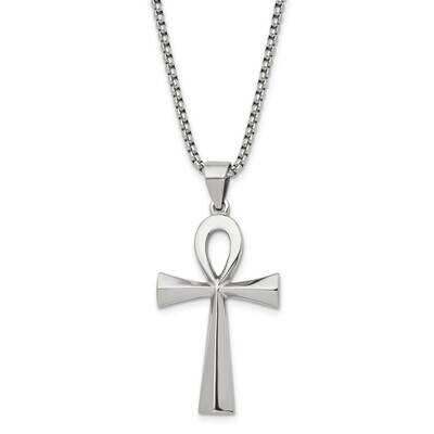 Chisel Polished Ankh Pendant On A 25.5 Inch Box Chain Necklace Stainless Steel SRN3100-25.5 by Chis…