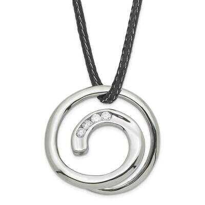 CZ Swirl Circle Necklace Stainless Steel SRN260-16 by Chisel, MPN: SRN260-16, 883957749877
