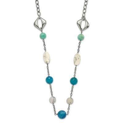 Blue Jade Green Agate &amp; Howlite 1.5 Inch Extension Necklace Stainless Steel SRN564-26 by Chisel, MP…